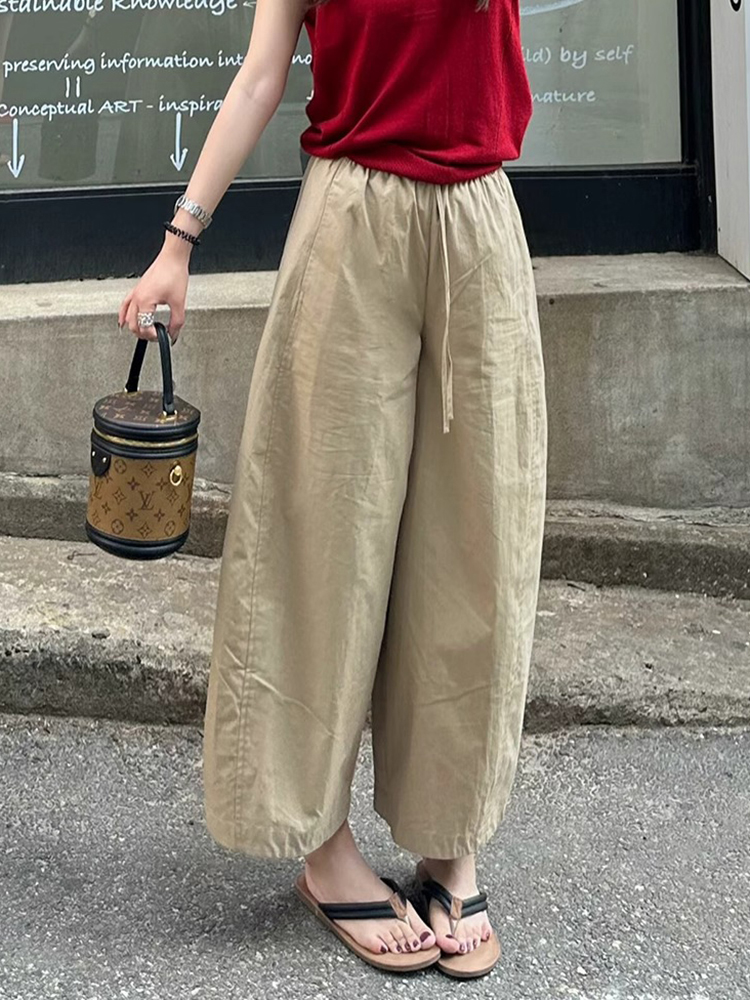 High-Waisted Khaki Wide-Leg Pants for Women, Loose-Fitting Casual Straight-Leg Trousers, Slimming Summer Style 2025