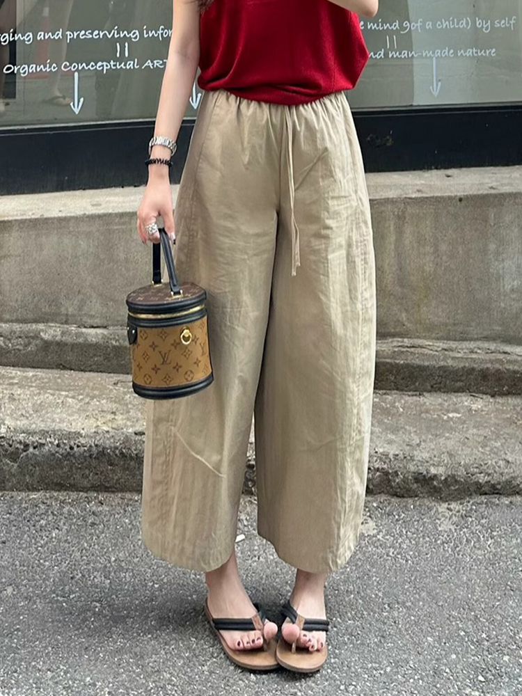 High-Waisted Khaki Wide-Leg Pants for Women, Loose-Fitting Casual Straight-Leg Trousers, Slimming Summer Style 2025