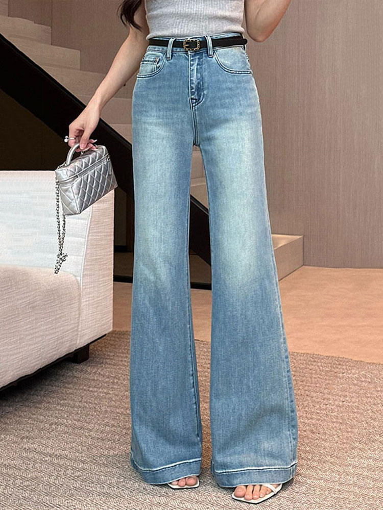 High-Waisted Light-Colored Flared Pants for Women - Slimming Summer 2025 Trendy Fitted Jeans, Y2K Style