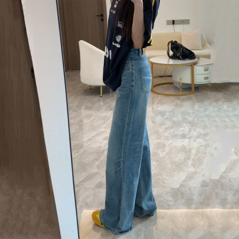High-Waisted Retro Flared Jeans for Women, Fleece-Lined Loose Wide-Leg Pants, Slimming Floor-Length Design, Autumn Winter 2025 Fashion