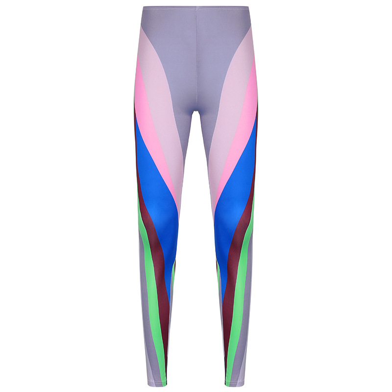 High-Waisted Tight-Fitting Color-Blocking Printed Fitness Yoga Pants for Casual Sports - 2025 European and American Style
