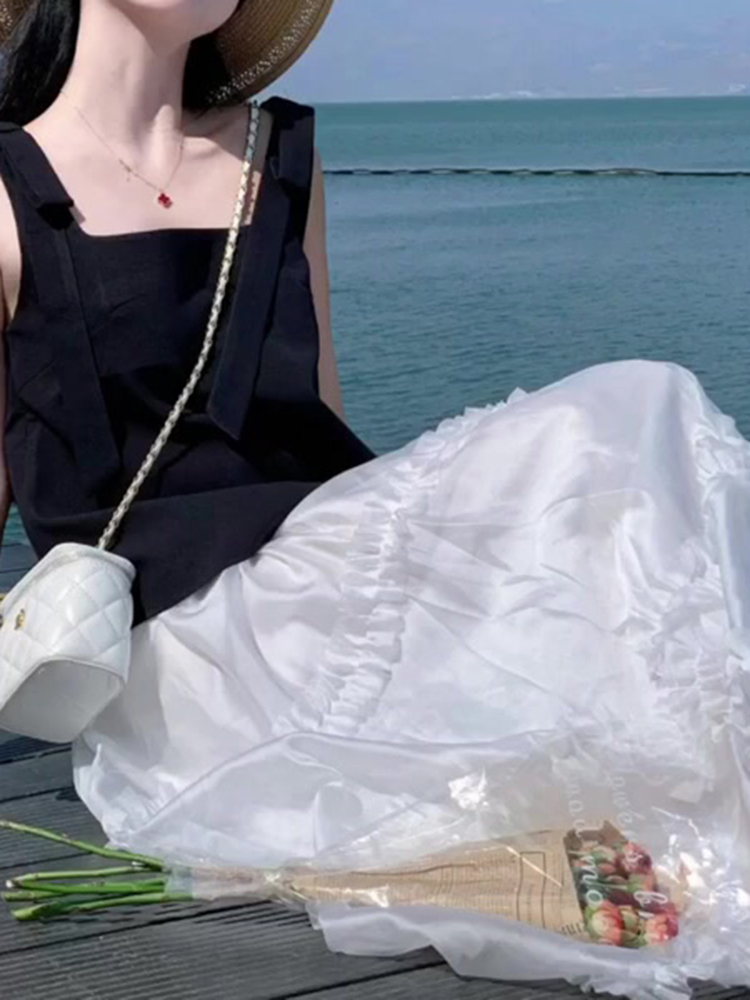 High-Waisted White Midi Skirt for Women - French Style A-Line Umbrella Skirt for Summer 2025, Elegant and Versatile Fashion Essential