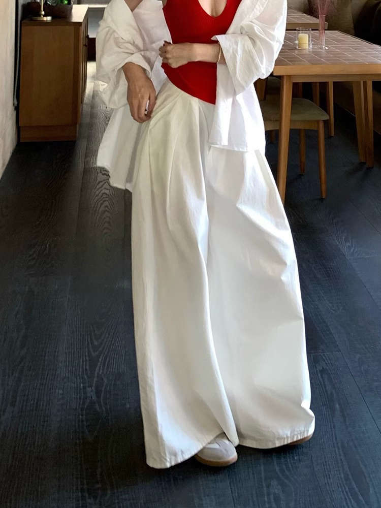 High-Waisted White Wide-Leg Pants for Women, Summer 2025, Loose-Fitting Draping Casual Versatile Straight-Leg Floor-Length Trousers