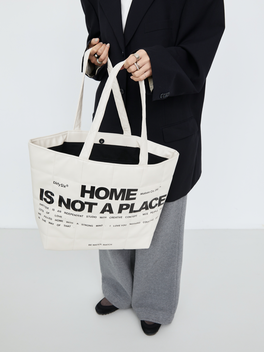Home Is Not a Place Printed Quilted Cotton Large Tote Bag - Stylish Everyday Tote for Travel and Daily Use