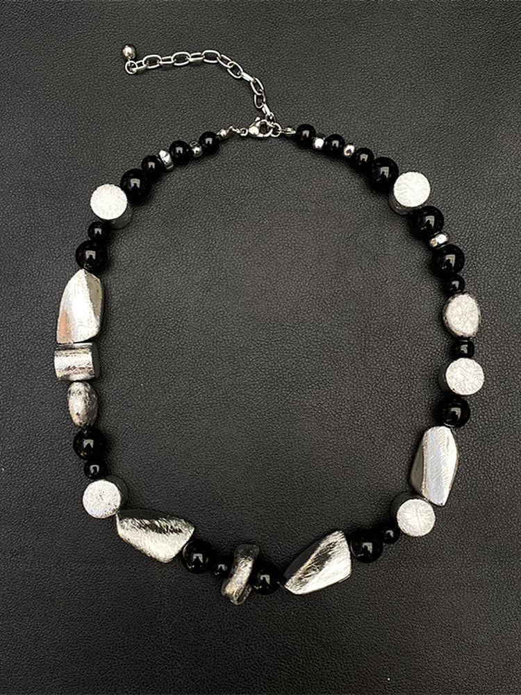 Irregular Wire-Drawn Bead Necklace for Women, Light Luxury Clavicle Chain, High-End Personalized Accessory, Unique Design