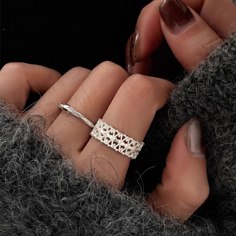 Japanese and Korean Style Hollow Lace Ring for Women - Vintage 2025 Open Adjustable Design, Niche Fashion Accessory
