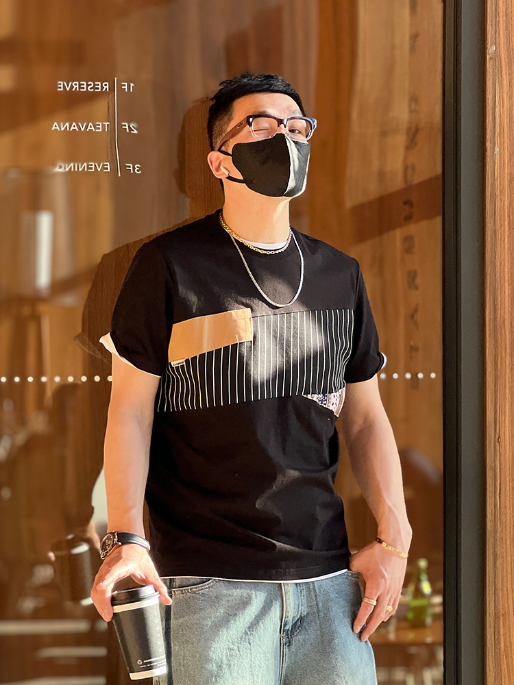 Japanese Retro Patchwork Short-Sleeve T-Shirt for Men, Summer Harajuku Color-Blocking Casual Graphic Tee