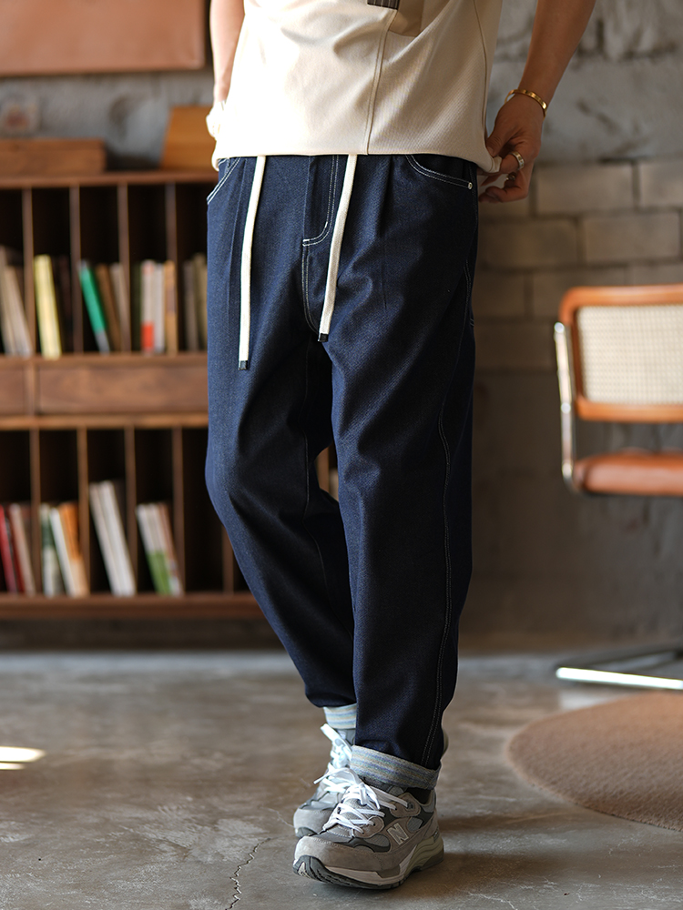 Japanese Retro Straight-Leg Jeans for Men - Slim Fit Casual Drawstring Pants, Versatile Spring Trend