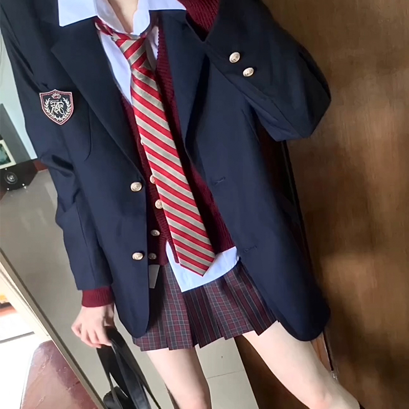 Japanese School Style Pudding Bear JK Uniform Blazer & Pleated Skirt Set for Women - Early Autumn Mid-Length Fashion