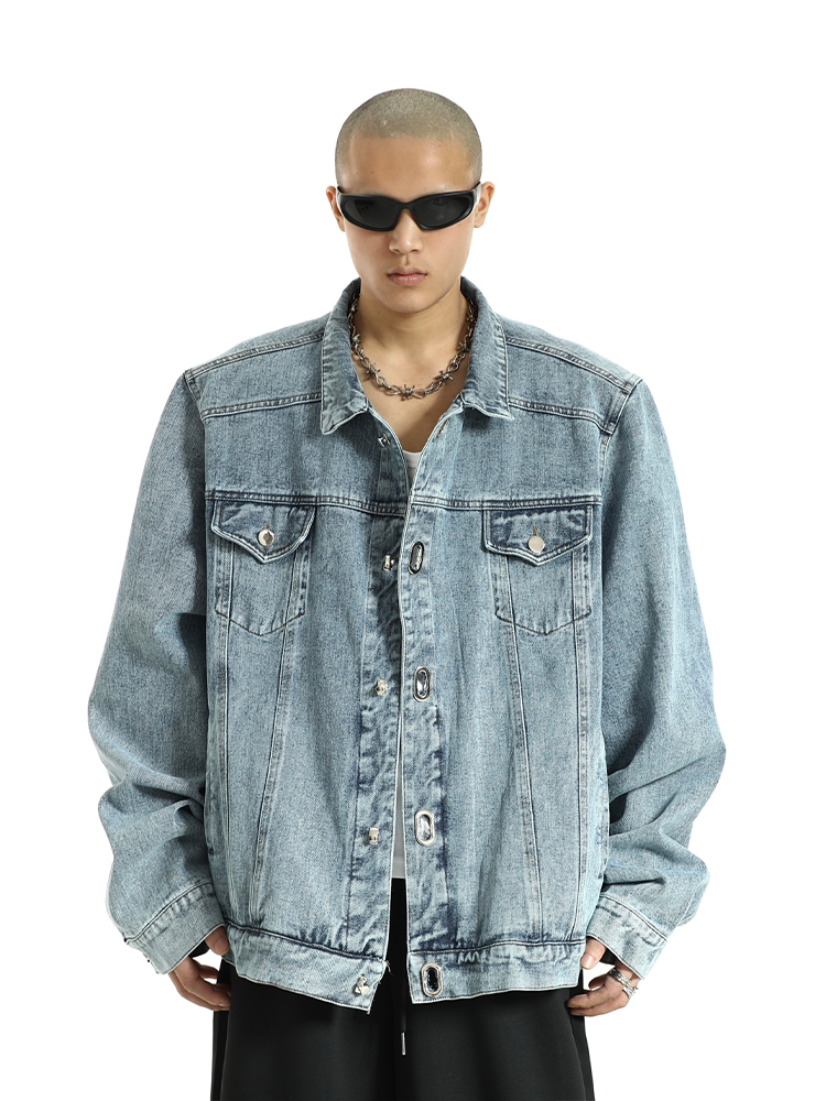 Japanese-Style Oversized Denim Jacket for Men - Casual Spring Workwear, Loose Fit, Trendy Short Top