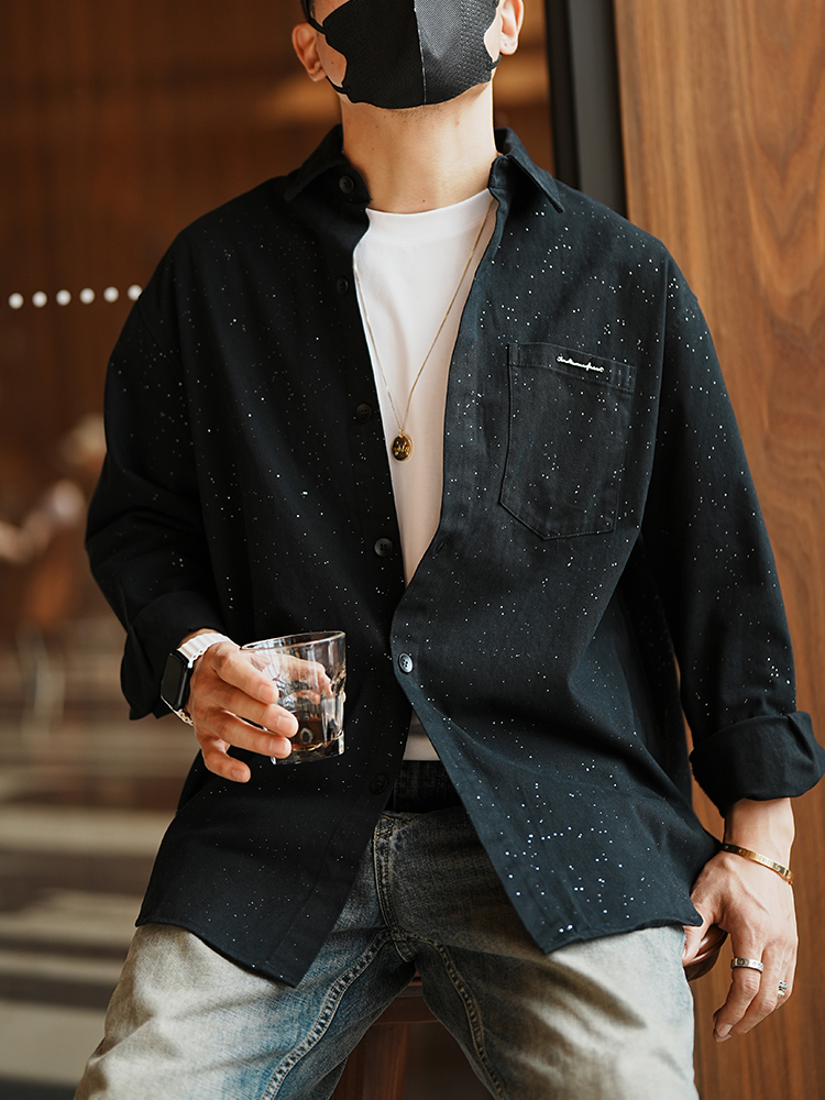 Japanese-Style Retro Starry Sky Printed Long Sleeve Shirt for Men - Trendy Casual Jacket for Autumn Fashion