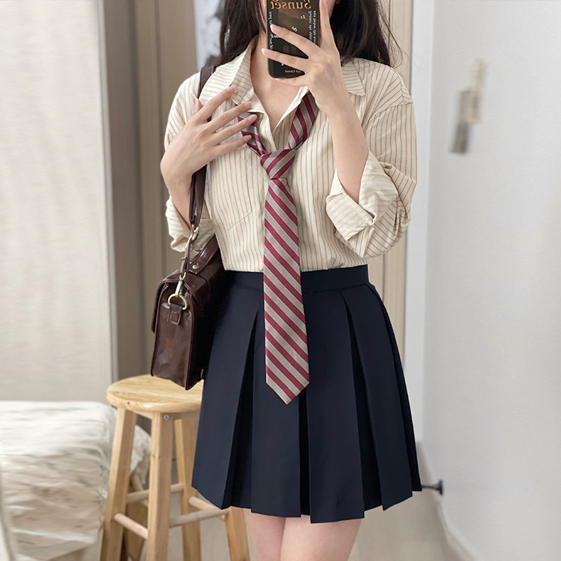 JK Striped Long Sleeve and Short Sleeve Shirt for Women, Pudding Bear Design, Japanese Style Autumn Fashion, 2025 Spring Outerwear