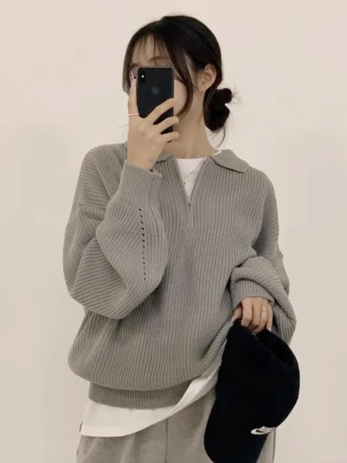 Korean Chic Half-Zip Polo Neck Sweater - Unique Design, Stylish Loose Fit, Thick Warm Knit Pullover for Fall/Winter Fashion