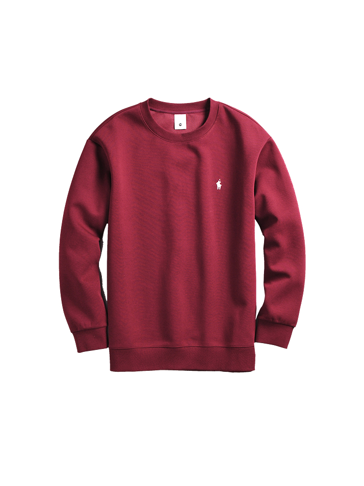 Korean Style Casual Minimalist Embroidered Logo Round-Neck Sweatshirt for Men - Trendy Solid Color Pullover Top for Spring