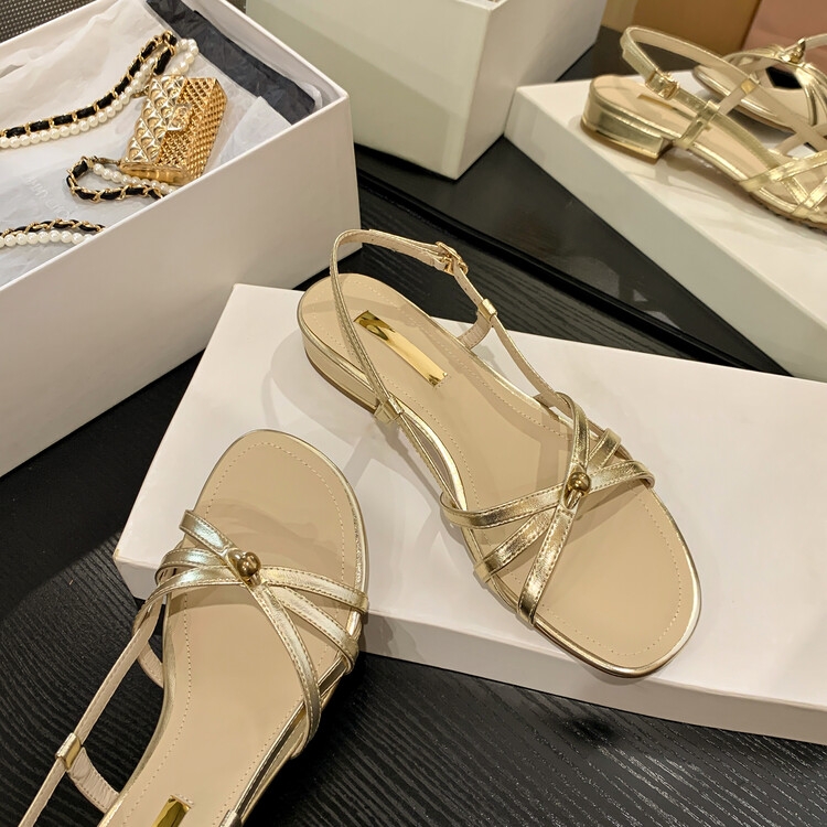 Korean-Style Cute Open-Toe Flat Sandals for Women, Genuine Leather, Summer 2025 Fairy Style, Versatile Low Heel for Skirts