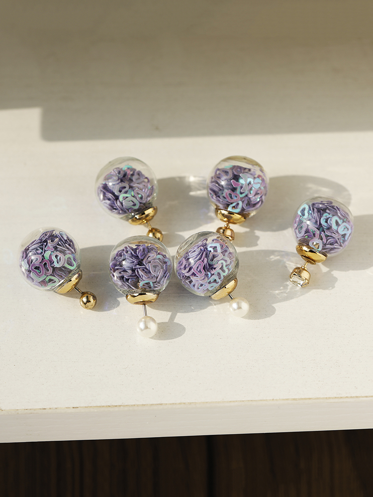 Korean-Style Heart-Shaped Sequin Ball Earrings - Trendy Cute Small Accessories for Versatile Fashion Looks