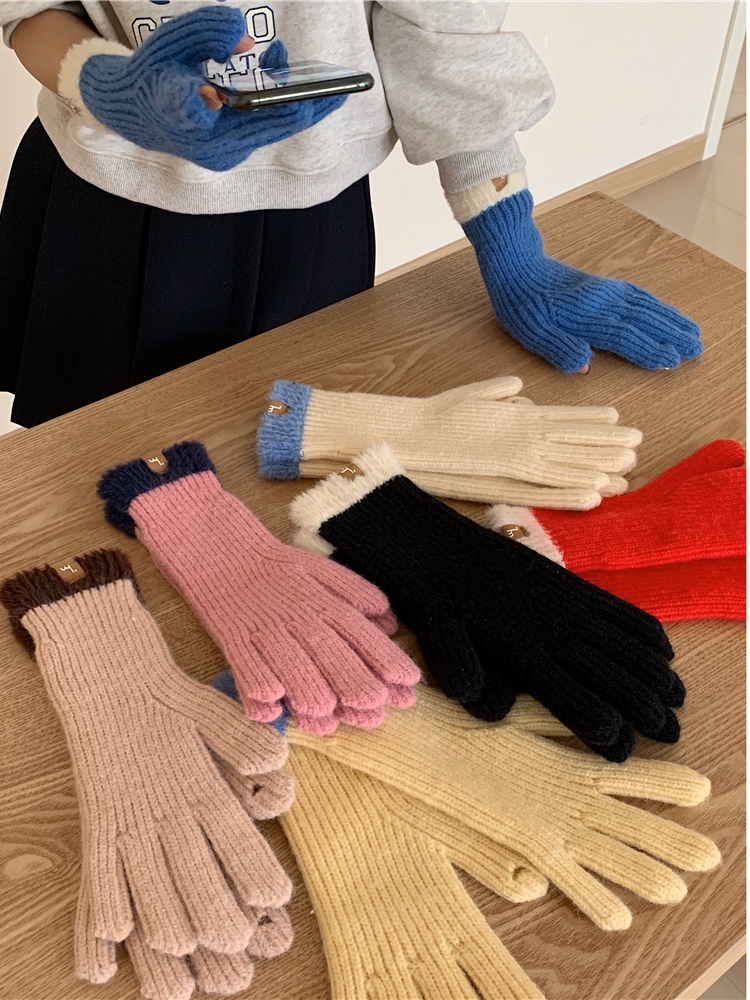 Korean-Style Imitation Mink Fur Spliced Split-Finger Gloves for Women - Warm Autumn Winter Five-Finger Fashion Accessory