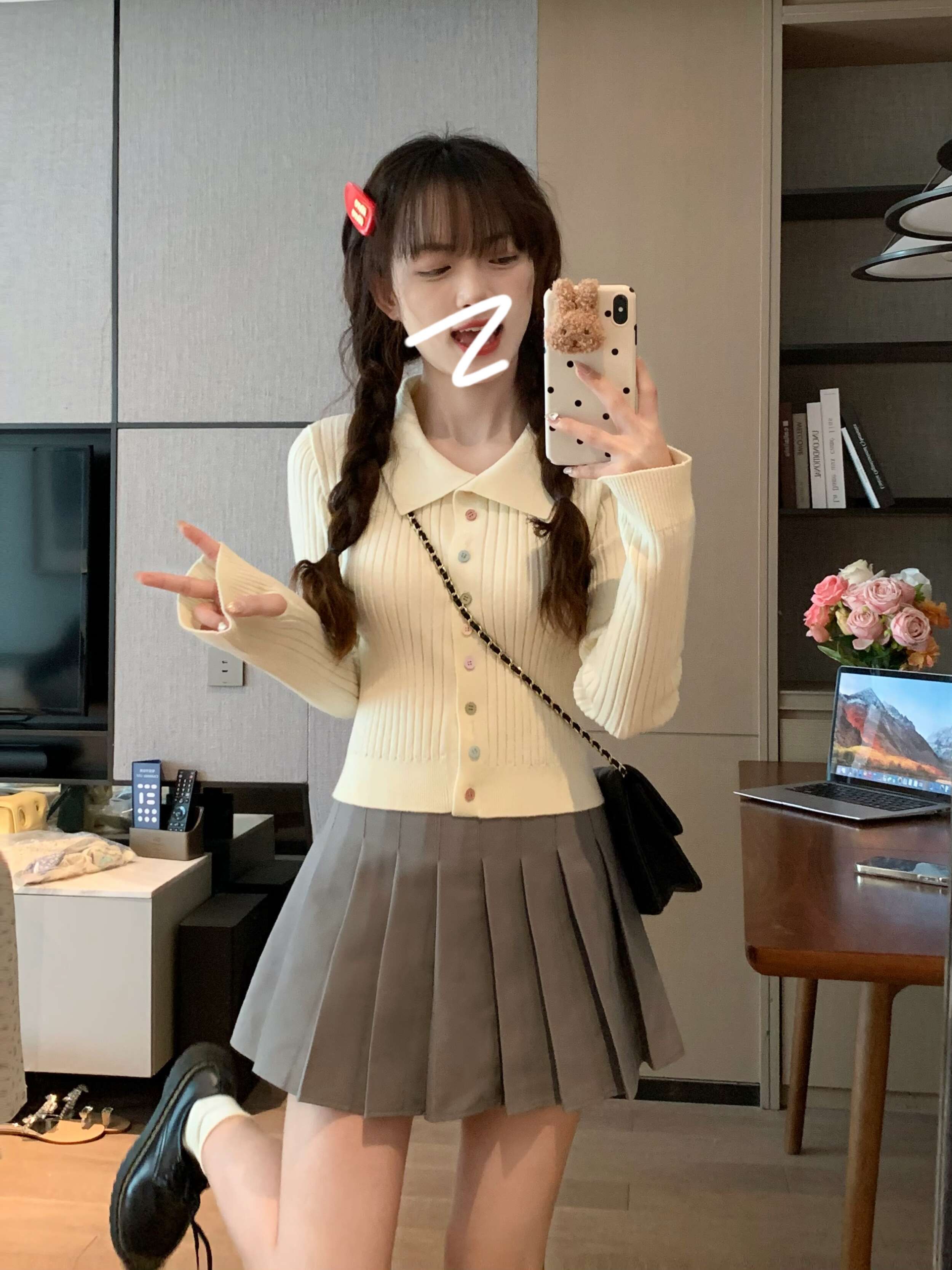 Korean Style Lapel Polo Sleeve Slimming Knitted Base Layer Top for Women - Early Spring Fashion Essential