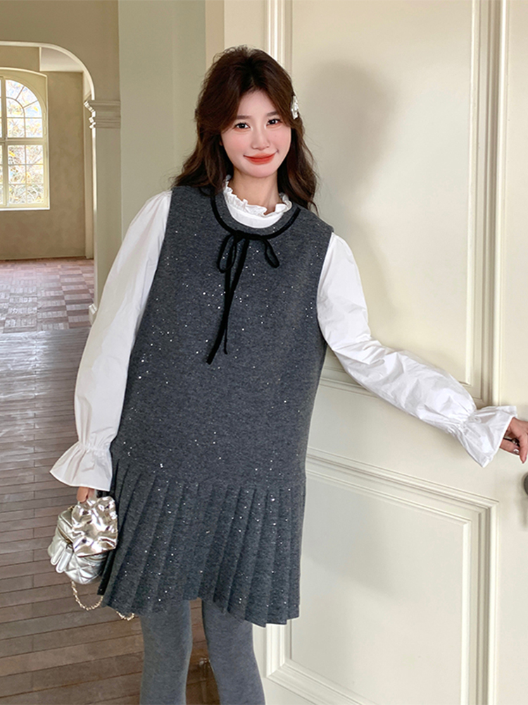 Korean Style Loose Slimming Two-Piece Dress and Shirt Set with Bow Tie - 2025 Spring College Fashion for Women