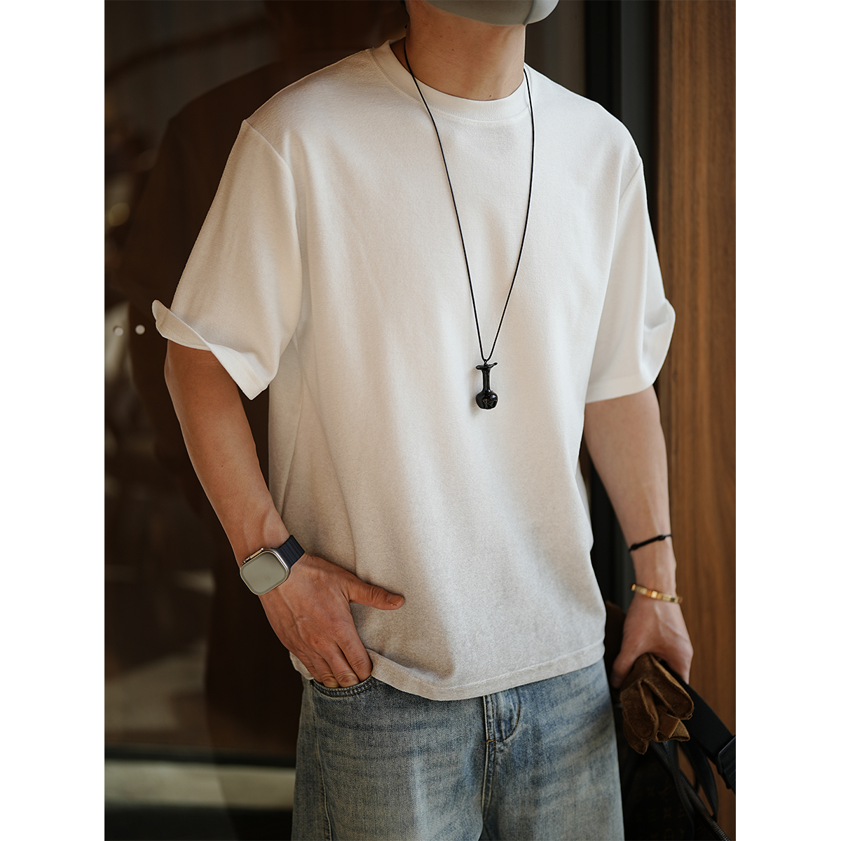 Korean-Style Minimalist Washed Gradient Short Sleeve T-Shirt for Men - Trendy Summer Solid Color Half Sleeve Round Neck Top
