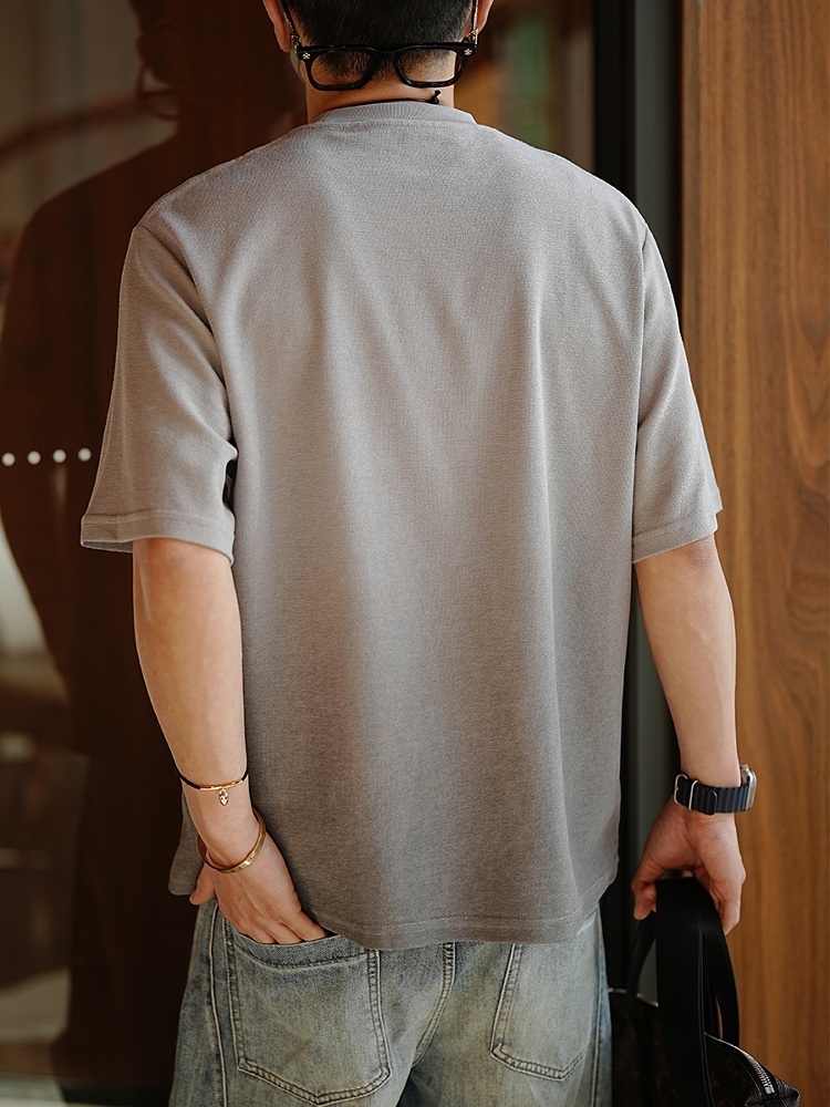 Korean-Style Minimalist Washed Gradient Short Sleeve T-Shirt for Men - Trendy Summer Solid Color Half Sleeve Round Neck Top