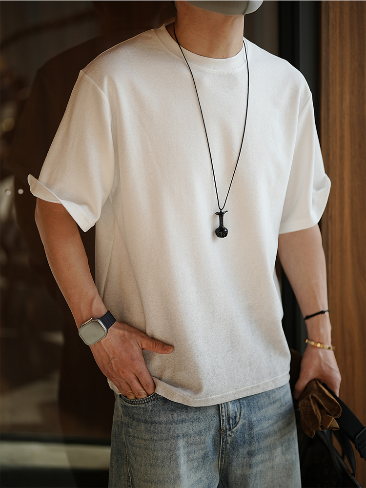 Korean-Style Minimalist Washed Gradient Short Sleeve T-Shirt for Men - Trendy Summer Solid Color Half Sleeve Round Neck Top