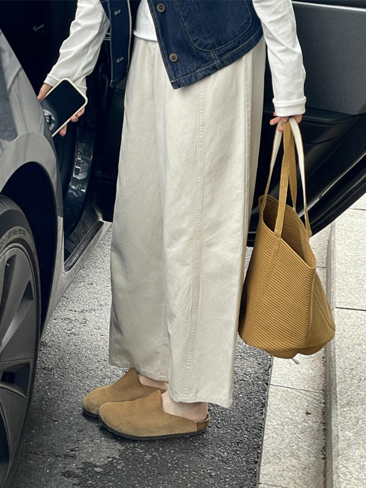 Korean-Style Minimalist Wide-Leg Curved Blade Pants for Women - 2025 Summer Slimming Commuting Casual Trousers for Petite Figures