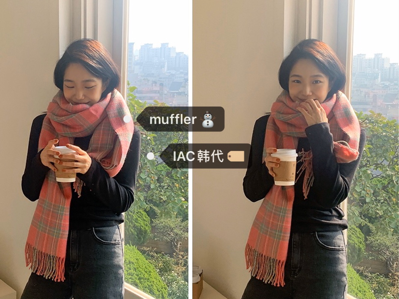 Korean Style Plaid Scarf in Soft Candy Wool Blend with Strawberry Design - Cozy Fashion Accessory for Fall and Winter