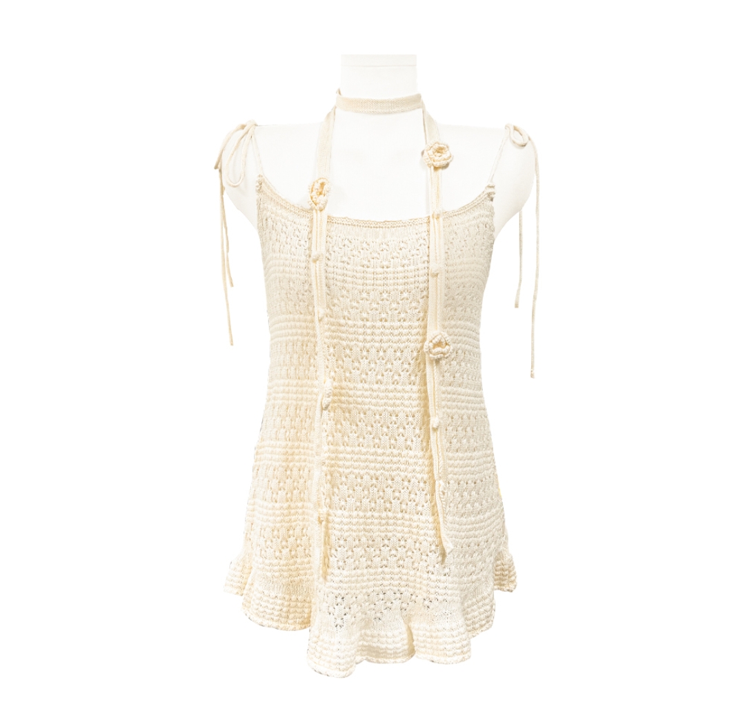 Korean-Style Summer Hollow Lace Collar Knitted Camisole Casual Sun Protection Cardigan for Women