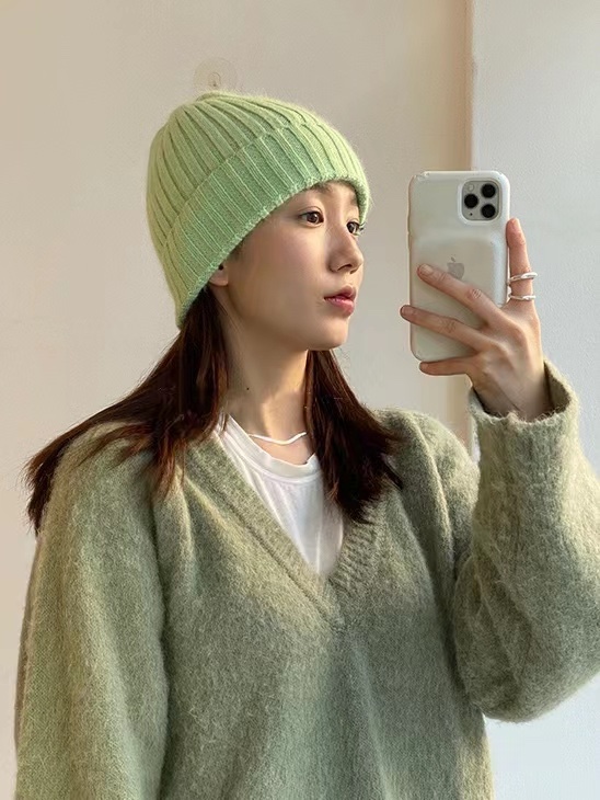 Korean Style Wide Ribbed Angora Rabbit Hair Yarn Hat in Multi-Color - Cozy Winter Accessory for Fashion-Forward Looks