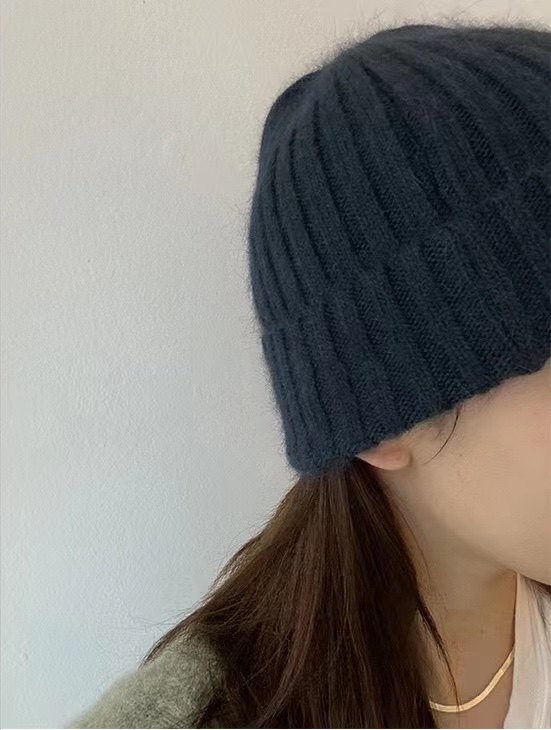 Korean Style Wide Ribbed Angora Rabbit Hair Yarn Hat in Multi-Color - Cozy Winter Accessory for Fashion-Forward Looks