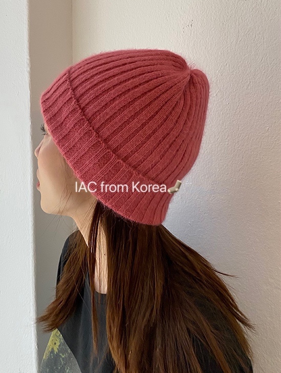 Korean Style Wide Ribbed Angora Rabbit Hair Yarn Hat in Multi-Color - Cozy Winter Accessory for Fashion-Forward Looks