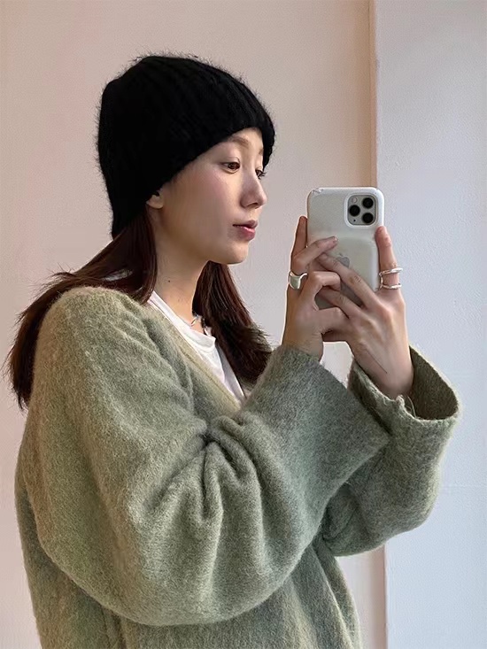 Korean Style Wide Ribbed Angora Rabbit Hair Yarn Hat in Multi-Color - Cozy Winter Accessory for Fashion-Forward Looks
