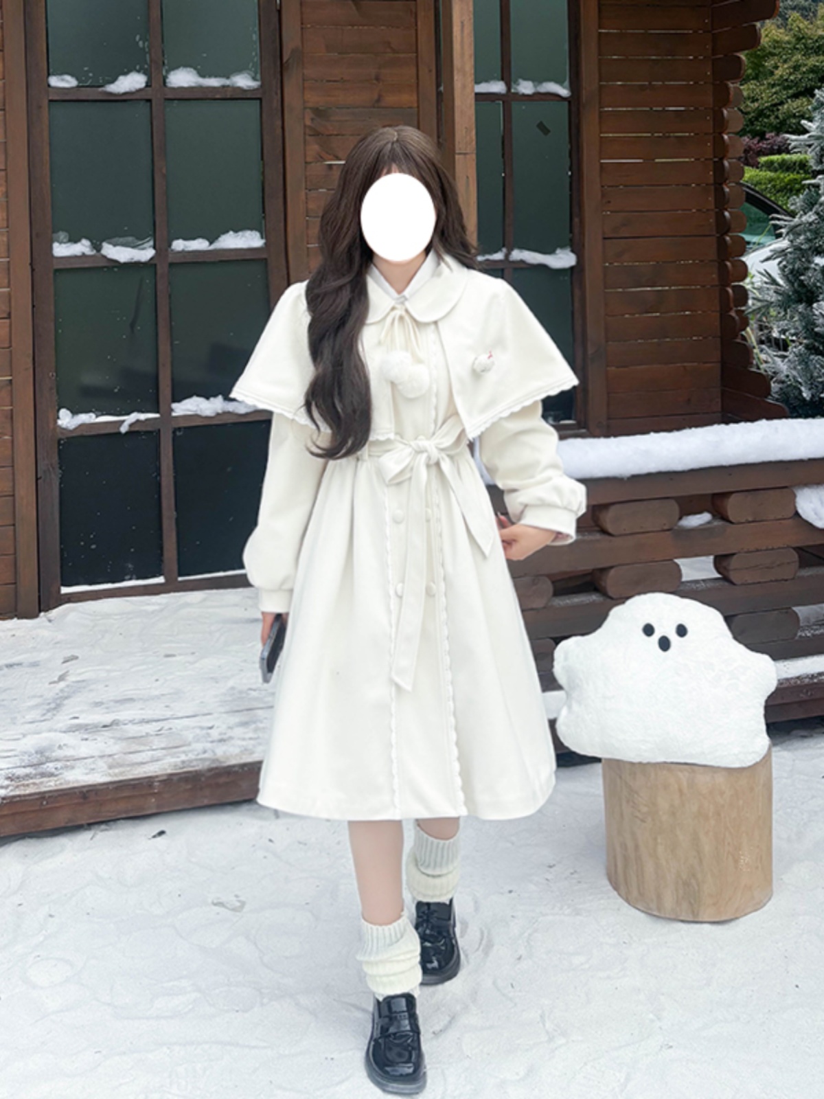 Lace-Up Pudding Bear JK Uniform Cape Shawl Dress for Women - Elegant Autumn Winter Coat 2025, Y2K Korean Style Fashion