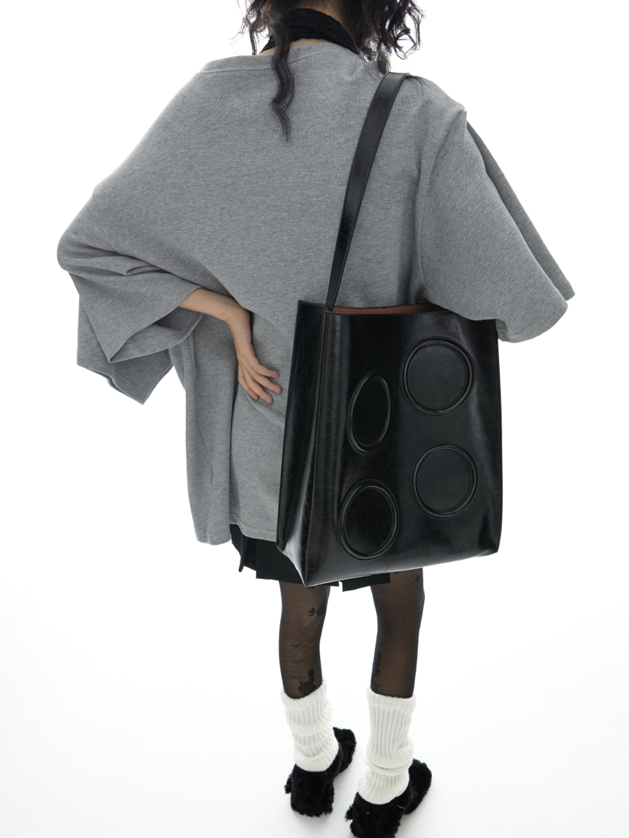 Large Capacity Leather Shoulder Tote Bag - Boya Circle Design, Stylish L Size, Perfect for Everyday Use and Travel