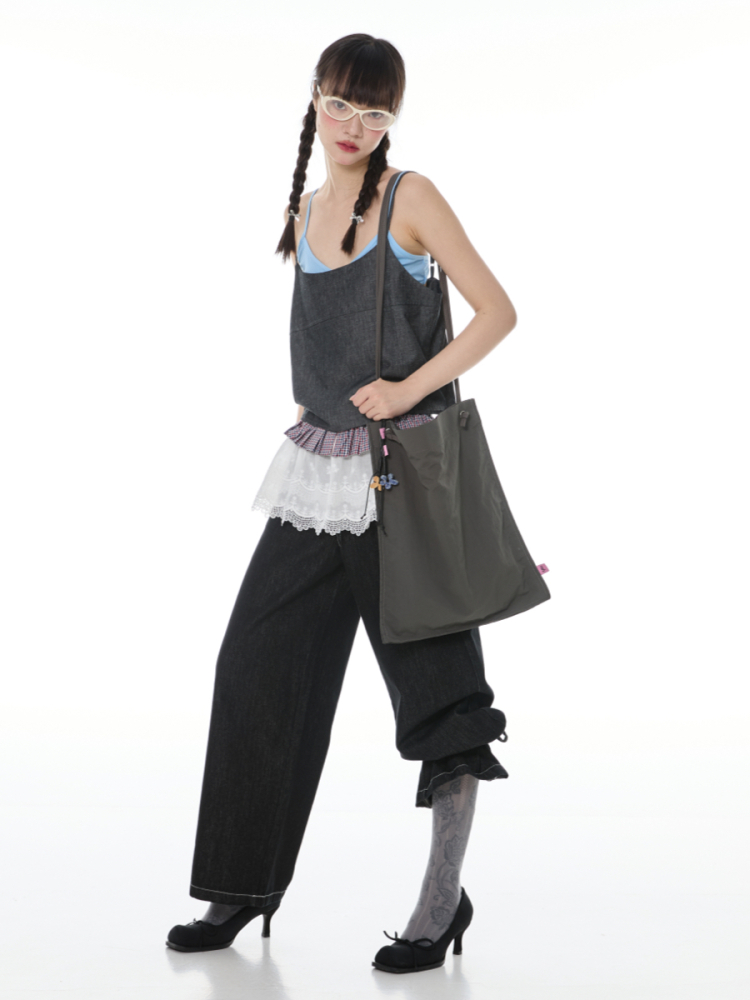 Large Capacity Nylon Eco Tote Bag with Thin Straps â€“ Stylish and Functional Everyday Carryall
