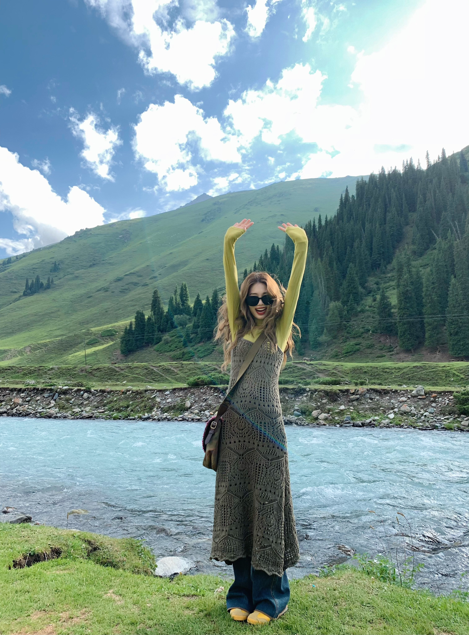 Layered Aesthetic Hollow Knit Dress with Tencel Wool Sweater â€“ 90s Inspired Fashion, Trendy Casual Look