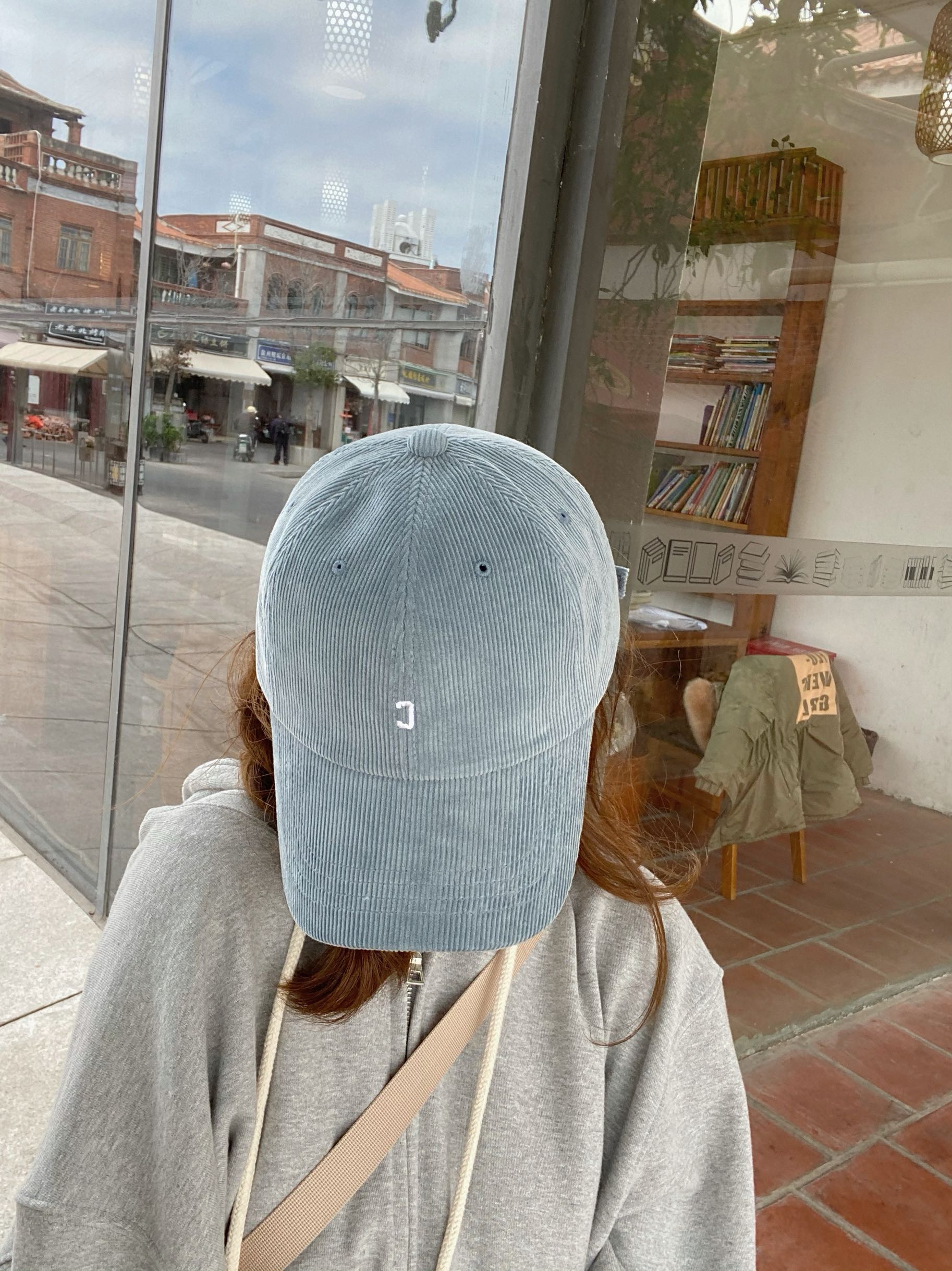 Light Blue Corduroy Baseball Cap, Trendy Korean Style with Small Logo, Perfect Fit for Casual Outfits