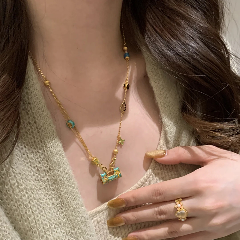 Light Luxury High-End Brushed Zircon Enamel Longevity Lock Necklace for Women - 2025 Niche Versatile Clavicle Chain