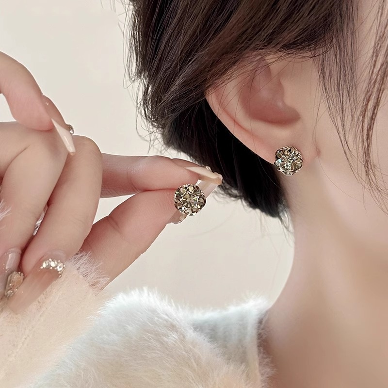 Light Luxury Round Ball Earrings for Women, Unique High-End Ear Studs, Elegant Fashion Accessory