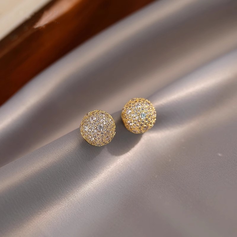 Light Luxury Round Ball Earrings for Women, Unique Temperament Ear Studs, Chic Fashion Accessories