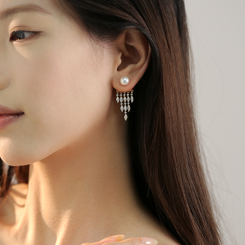 Lightweight Elegant Zircon Tassel Pearl Earrings for Women, Luxury High-End Studs with S925 Silver Pins - 2025 Fashion Essential