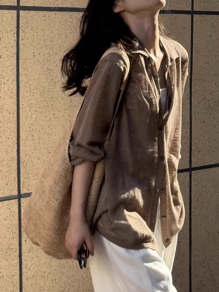 Lightweight Sheer Long Sleeve Lapel Sun Protection Cardigan for Women - Casual Loose Fit Shirt Jacket for Summer 2025