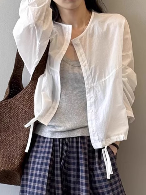 Lightweight Sun Protection Shirt - Women's Long Sleeve Blouse, 2025 Summer Drawstring Cardigan Jacket, Stylish & Versatile Fashion Essential
