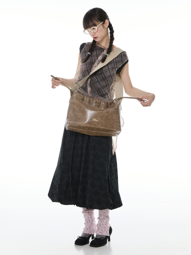 Little by Little Wide Strap Leather Drawstring Square Bag - Chic Minimalist Design, Perfect for Everyday and Y2K Style