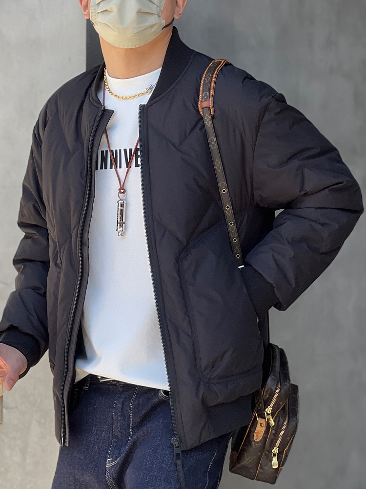 Men's American Retro Casual Black Down Jacket - Trendy Winter Baseball Collar Coat, Cold-Resistant White Duck Down Outerwear