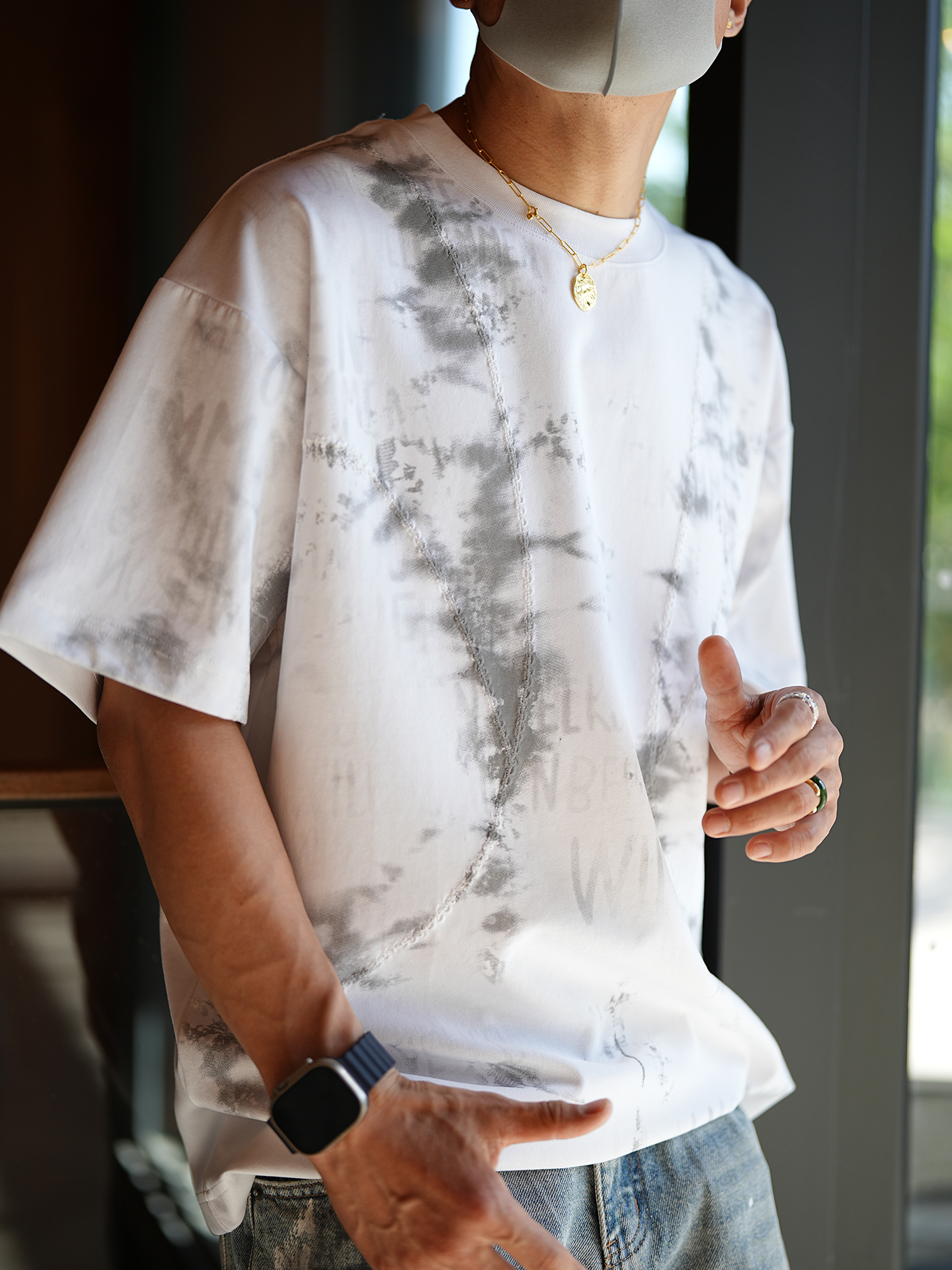 Men's American Retro Deconstructed Tie-Dye Short Sleeve T-Shirt, Vintage Summer Round Neck Design, Trendy Y2K Style