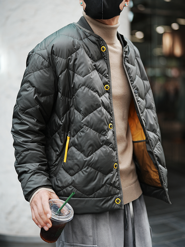Men's American Retro Diamond-Patterned Pilot Baseball Collar Down Jacket, Trendy Winter Bestseller, Stylish White Duck Down Coat
