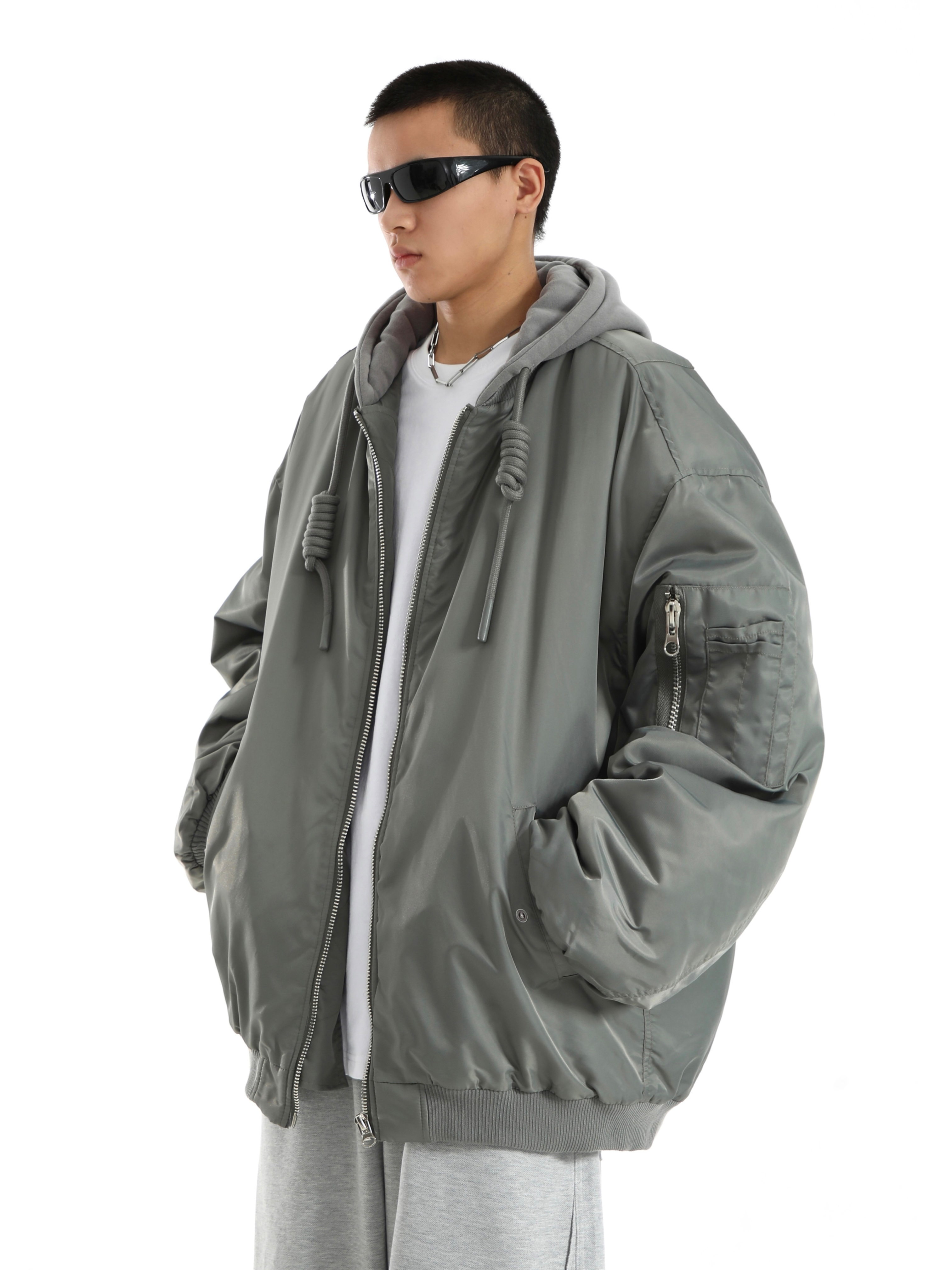 Men's American Retro Oversized Hooded Baseball Jacket - Thick Cotton Winter Outerwear, Loose Fit, Vintage Style