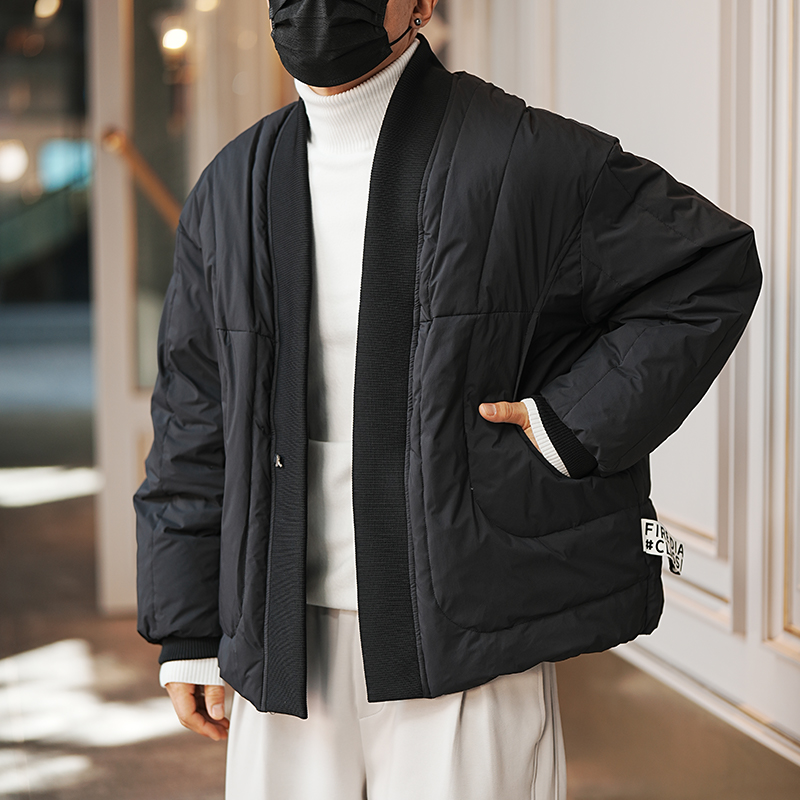 Men's Chinese Style Solid Color Spliced Thickened Winter Down Jacket â€“ Trendy Versatile Coat for Cold Weather